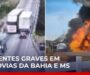 Carreta desgovernada joga carro de ponte na Bahia e caminhão explode no MS; veja